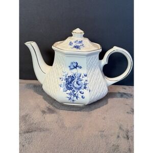 Vintage Windsor Teapot Made in England Blue and White Delft Floral Fine China